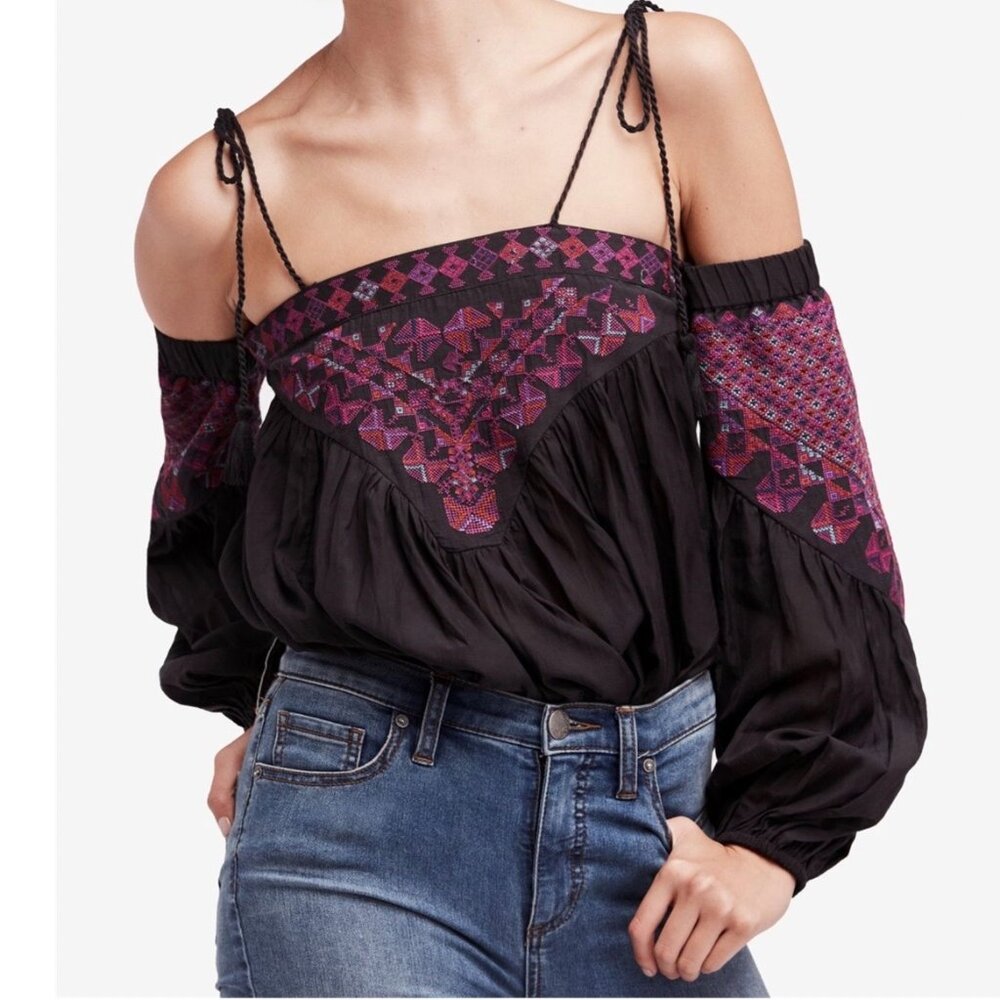 NWT Free People Cold Shoulder Boho Top "Vacay Vibin" Size S | MSRP $148